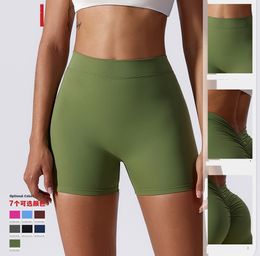 LL Mujeres Pantalones cortos de yoga Trajes lu Ropa deportiva de cintura alta Use pantalones cortos Niñas Corriendo Elástico Prevenir Armario Culotte Negro CDK8175