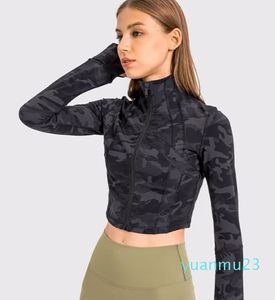 ll femmes vestes à glissière femmes veste courte courte haut course veste de sport trou de doigt à manches longues col montant Yoga Ja