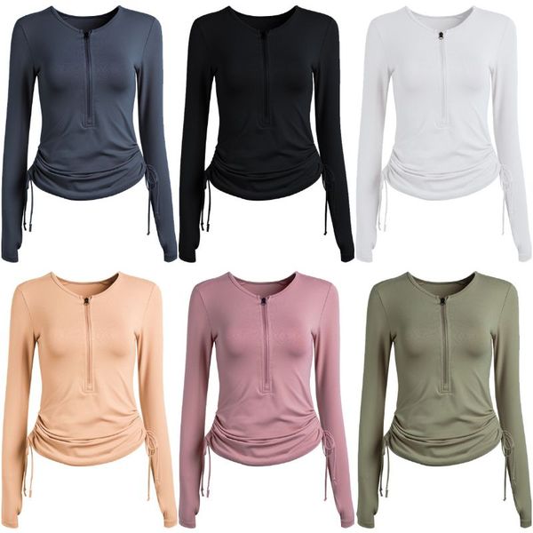 LL Chemises pour femmes T-shirts Tenues de yoga pour dames Vêtements d'extérieur de gymnastique Chemises fines à manches longues Course à pied Hauts d'exercice Vêtements de sport Chemise respirante Fermeture éclair