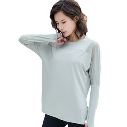 ll camisa de Yoga para mujer, Shrits para niñas, ropa informal de manga larga para correr, ropa deportiva de malla para adultos, blusa holgada CXM030