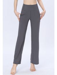 LL Yoga Pantalon évasé Long Dames Taille Haute Slim Fit Ventre Pantalon à Bas de Cloche Montre Jambes Yoga Fitness Couleur Unie Couleur Unie CK620 LL127