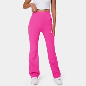 Pantalones acampanados de Yoga LL, pantalones largos de cintura alta para mujer, pantalones ajustados con parte inferior de campana para el vientre, muestra las piernas, Yoga, Fitness, fluoresceína, color rosa, A1054