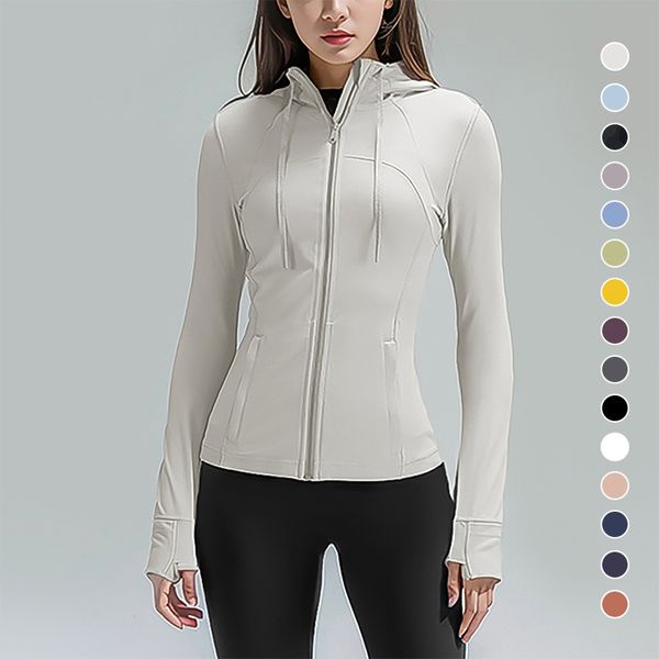LL Yoga Veste à capuche pour femme - Manteau de sport d'entraînement - Veste de fitness - Coupe ajustée - Manteau de course - Vêtements de sport pour l'extérieur