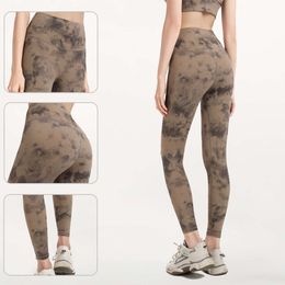 Le plus chaud AL YOGA 2024 Leggings de Yoga pantalons de Sport cravate teints taille haute levage hanche élastique serré Double face brocart brossé nu femmes pantalons de Fitness