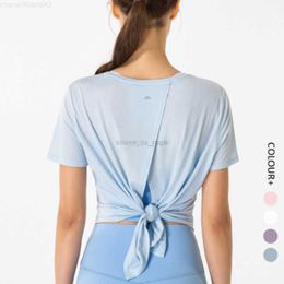 LL yoga LL's nueva ropa de yoga para mujer, manga corta, deportes físicos, verano, transpirable, absorbente de sudor, camiseta informal de secado rápido, ropa deportiva