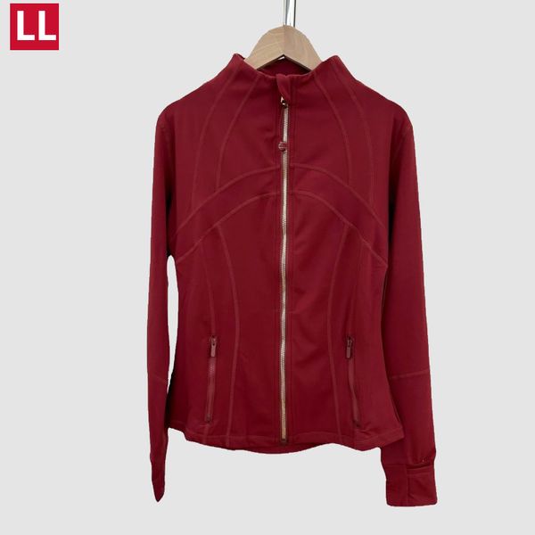 LL Yoga Lunar New Year Red Def Vestes à fermeture éclair complète Édition limitée pour femme Coupe ajustée Longueur hanches Veste à col montant Solide Couverture à col haut serrée pour les doigts Sweat-shirts de fitness décontractés