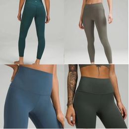 LL-pantalones de Yoga de alta elasticidad, sensación desnuda, cadera de melocotón, sin vergüenza, cierre de hilo, pantalones deportivos cepillados de doble cara