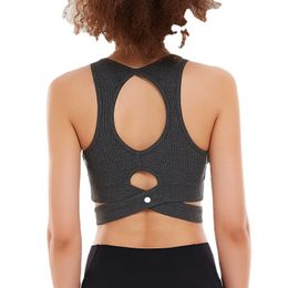 LL Yoga Sports Bras Bodycon Tank para mujer Workout Fitness ll Bra Top Mujer Push Up Seamless Cross back Sport Tank Ropa interior Running Gym Black Br6607