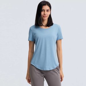 LL075 Yoga Fitness hauts T-shirt SportsTank manches courtes en coton chemise de course collants de gymnastique à séchage rapide T-shirt vêtements d'entraînement pour les femmes Jogging