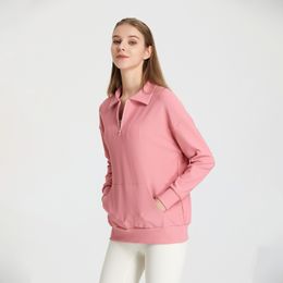 LL101 Con Logo Solapa Acanalada Otoño E Invierno Ropa Deportiva Sudadera Top De Yoga Para Mujer