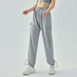 LL620 avec Logo pantalon de survêtement ample taille haute avec cordon de serrage pour femmes pantalons à jambes larges