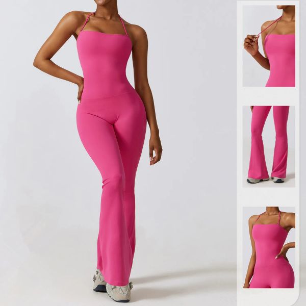 ll8393 Womens lu Body Mono Trajes de yoga Sin mangas Danza ajustada Mono de una pieza Pantalones largos Pantalones acampanados transpirables de secado rápido