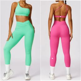 LL8578 AUTITO DE YOGA DE MOMEN Dos piezas Sets Pants Vest Sport Gym Traje Running Long Pantrajulada Consejo de ropa deportiva de cintura cerrada