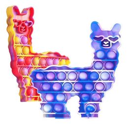 lama Alpaca vorm party push bubble per Tie dye poo-its vinger puzzel Siliconen squeezy cartoon dier speelgoed stress relief game6579911