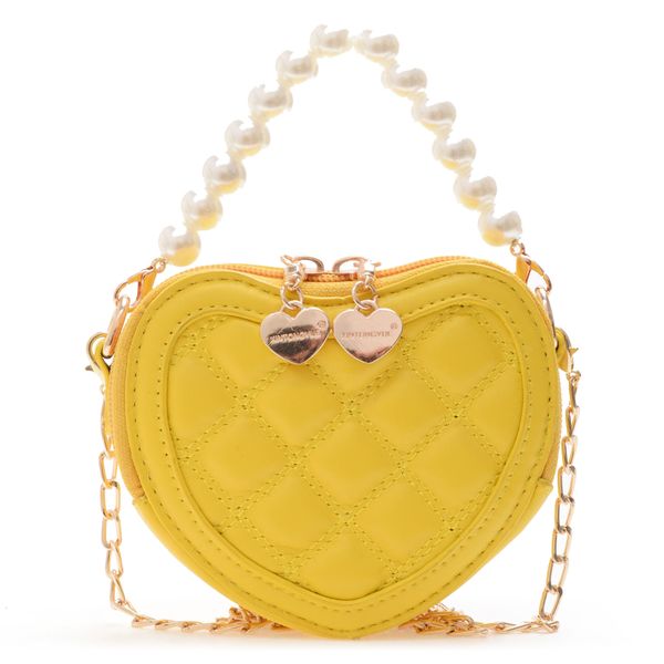 Petite fille mode sac à main en forme de coeur perle PU messager forme géométrique mignon princesse voyage accessoires