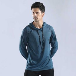Lll yoga heren kap sweater pulllover hoog elastisch snel droge hardloop training slijtage sportkleding lange mouw t-shirt controleer de maattabel om l10857 te kopen