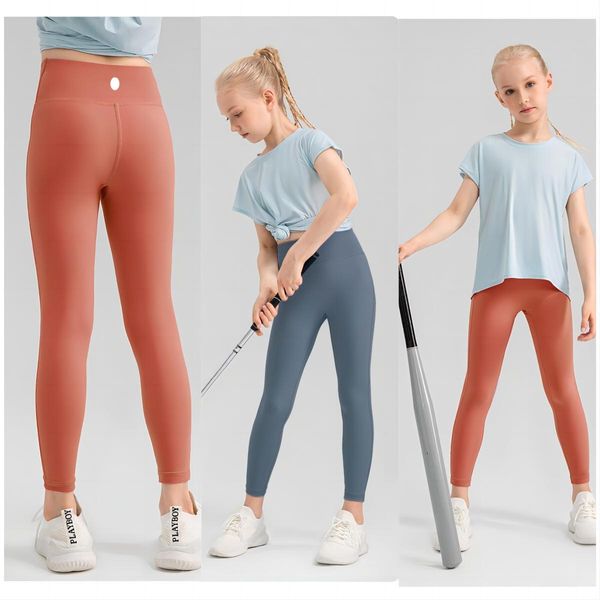 LLNew Venta caliente de pantalones de yoga transpirables, ligeros y de verano para niñas, sin hilos incómodos, pantalones deportivos ajustados para niños suaves y amigables con la piel