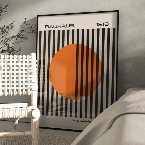 llpapers moderne Bauhaus 1919 Bright Orange Tone rétro Retro Contemporain Art Art Toirée Affiche pour le salon Décoration de la maison J240505