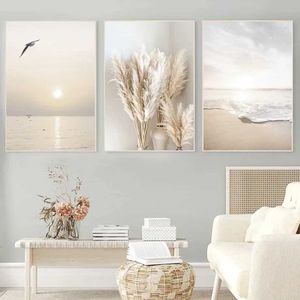 llpapers Scandinavian Simple Wall Art Boheemian Reed Beach HD Canvas Oil Painting Posters and Prints Home Slaapkamer Woonkamer Decor J240505