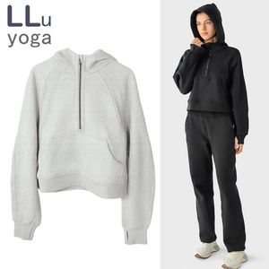 LLu Yoga Coat Automne/Hiver Femmes SCA Classique Demi-Zip Sweat À Capuche Pull Lâche En Peluche Chaud En Plein Air Course Coupe-Vent Veste Fitness Haut Court (avec logo brodé)