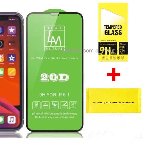 Protector de pantalla completa LM 20D Vidrio templado para iPhone 12 11 Pro Max Xs Xr 6 7 8 Plus Samsung A30 A10 A71 NOTA 9 con paquete minorista Instalar kits de accesorios MQ100