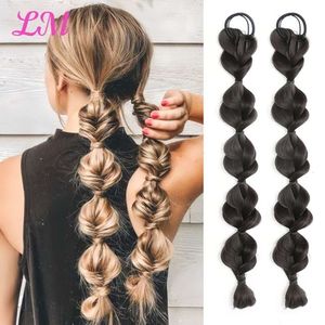 LM Synthetische bubbel Twist Ponytail High Elastic Woman Hair Side Natural Lantern Braid Black Hous Tail Hairpiece