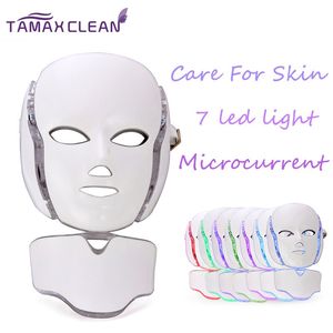 LM001 MOQ 1 pc 7 luces LED Photon Therapy Beauty PDT Machine Rejuvenecimiento de la piel LED Mascarilla facial para el cuello con microcorriente para blanquear la piel