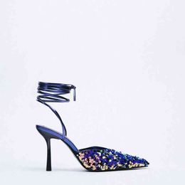 Lmcavasun Sandalias - Zapatos de mujer Sandalias finas de tacón alto malla puntiaguda moda de fiesta 2022 220121