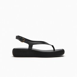 Lmcavasun dames sandalen veerg slippers flip-flop schoenen zwarte waterdichte tafel dik bodem koe leer plat sandaal 2 57