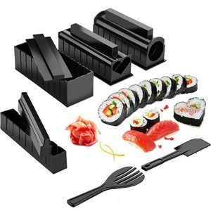 LMETJMA 10 pièces Kit de fabrication de sushi moule pour faire soi-même presse avec rouleau de riz KC0473 240103