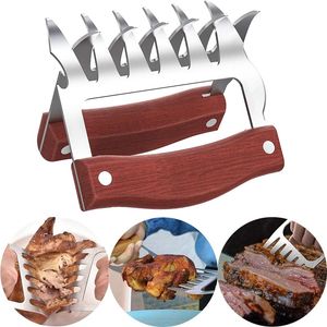 Houten Bear Claws RVS BBQ Vlees Shredder Claws met Houten Handvat Flesopener Kalkoen Chicken Claws