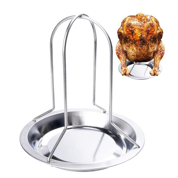 LMETJMA Poulet Rôtissoire Avec Bol En Acier Au Carbone Canette De Bière Poulet Dinde Rôtissoire Barbecue Grill Rack Support Plateau KC0229 220822