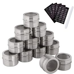 LMETJMA – ensemble de pots à épices magnétiques, avec étiquettes et stylo tableau, boîtes de rangement en acier inoxydable pour assaisonnement et poivre, 240307
