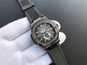 LMJ - Montres mécaniques pour hommes Montre à calendrier perpétuel Bracelet en caoutchouc Boîtier en acier inoxydable noir