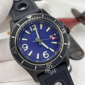 lmjli - Reloj mecánico para Hombre 46 mm Relojes de Negocios de Moda Calendario automático Correa de Goma Reloj de Pulsera Esfera Azul