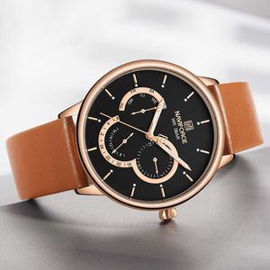 Lmjli-NAVIFORCE relojes para hombre, reloj de negocios a la moda, reloj de pulsera de cuarzo resistente al agua de cuero para hombre, reloj Masculino de 24 horas, reloj Masculino