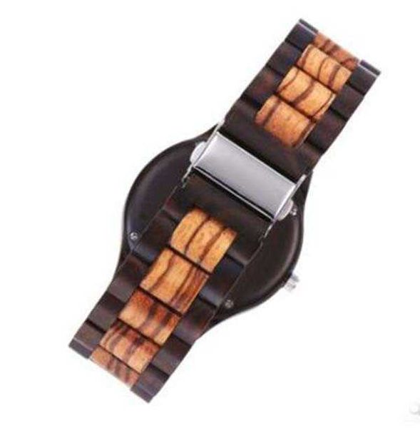 Lmjli - movimiento de cuarzo hombres reloj cronógrafo caja de madera con subida completa esfera negra reloj masculino reloj de madera negro banda de madera para hombre reloj
