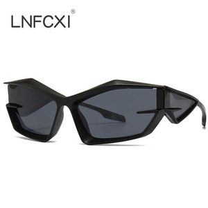 LNFCXI Retro Y2K gafas de sol tipo ojo de gato hombres Punk espejo revestimiento gafas sombras UV400 moda mujer deportes al aire libre gafas de sol 1219