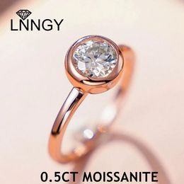 Lnngy 0.5CT Bezel Ring Met Certificaat 925 Sterling Zilveren Solitaire Verlovingsringen voor Vrouwen Bruiloft Sieraden Gift 240219