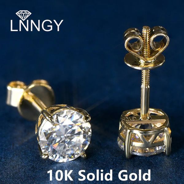 Lnngy 10K boucles d'oreilles en or jaune coupe ronde 6mm 08 carats vis arrière Piercing boucle d'oreille pour femmes filles bijoux de fête 240112