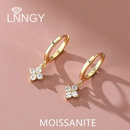 Lnngy-pendientes de plata 925 con certificado Original, aretes colgantes de trébol de cuatro hojas de 3mm para mujeres y niñas, regalo de joyería de boda 240113