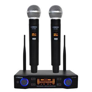 LO-U02 Eenvoudig te gebruiken Professionele 2 Handheld UHF Frequenties Dynamische Capsule 2 Kanaals Draadloos Microfoon Karaoke-systeem
