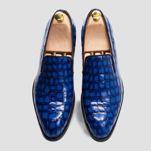 Loafer Echte Garmorit Smooth Mens slip-on lederen luxe merkontwerper Crocodile Print Blue Red Wedding Party Dress Shoe