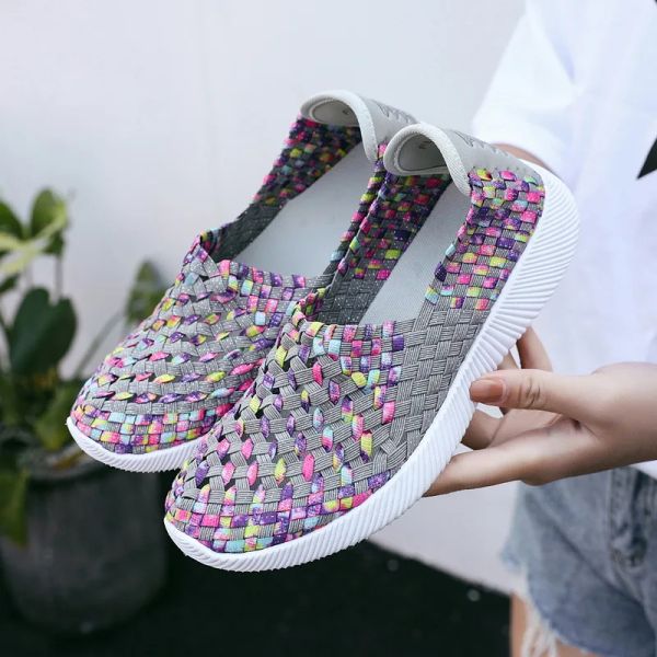 Mocasines 2023 zapatos de primavera para mujeres de verano tejido de la banda elástica de zapatillas