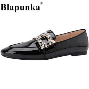 Modages blapunka femmes brevet moutons modes de luxe concepteur de luxe cristal slimons chaussures plats dames strass de mouton