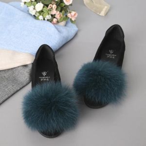 Loafers Brandontwerper Big Fur Soft Heel Mocassins Ladies Candy Color Flats schoenen Unieke slip op Loafers vrouwen echte vossen haar Creepers