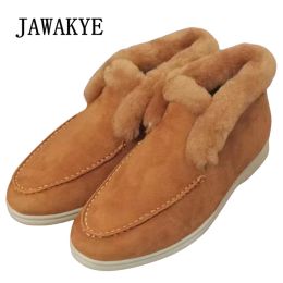 Loafers Hot Sale Kid Suede High Top Wol Flat Shoes For Lovers Round Toe Loafers Women Casual Snow Boots Winter Warm Fur Couple schoenen