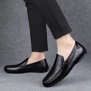 Loafers lederen bedrijf echte herenontwerp mocassin mode eenvoud slip op zachte platte casual mannen mannelijke handgemaakte sho 3914