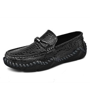 Loafers Men Handgemaakte lederen schoenen Zwart Casual Driving Flats Blue Slip-on Moccasins Boat Shoes Plus Maat 46 47 48