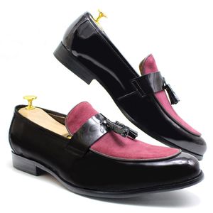 Mandons en cuir authentique de brevet pour hommes avec glissade en daim sur des chaussures habillées Fête faite de mariage Foot-chaussures formelles pour hommes b